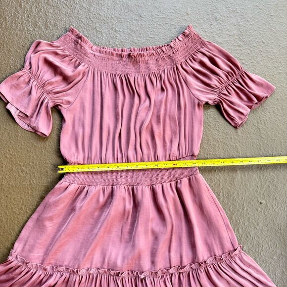 Naked ZEBRA Off Shoulder Smocked Sz M /L Rose Ash Summer Boho Dress - Picture 6 of 16